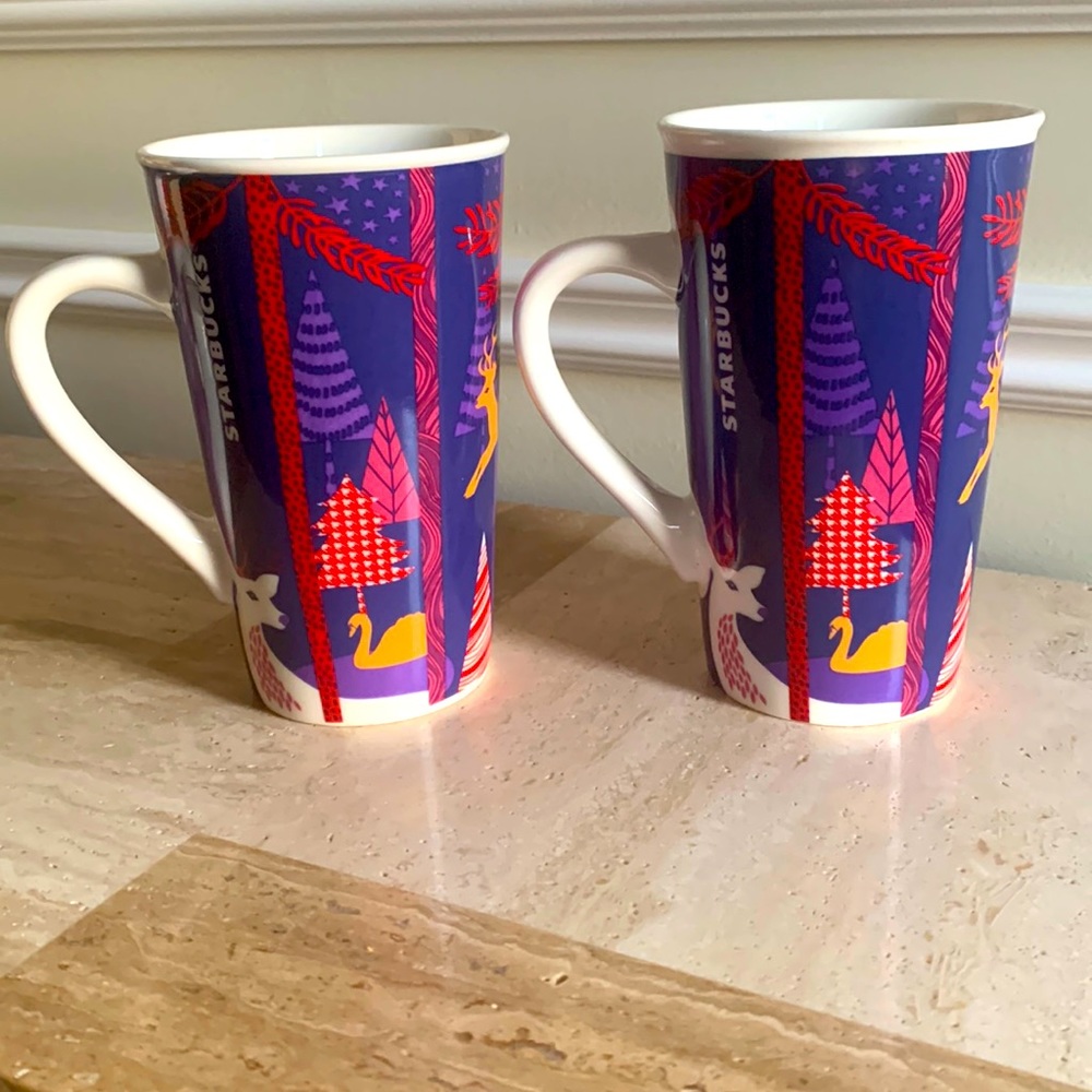 2 Starbucks 2017 Christmas Coffee Mug Animals In Holiday Tall mugs